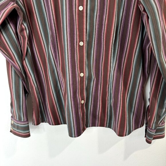 Eddie Bauer Shirt Wrinkle Resistant Size L Striped Red Green Button Front - Picture 3 of 10